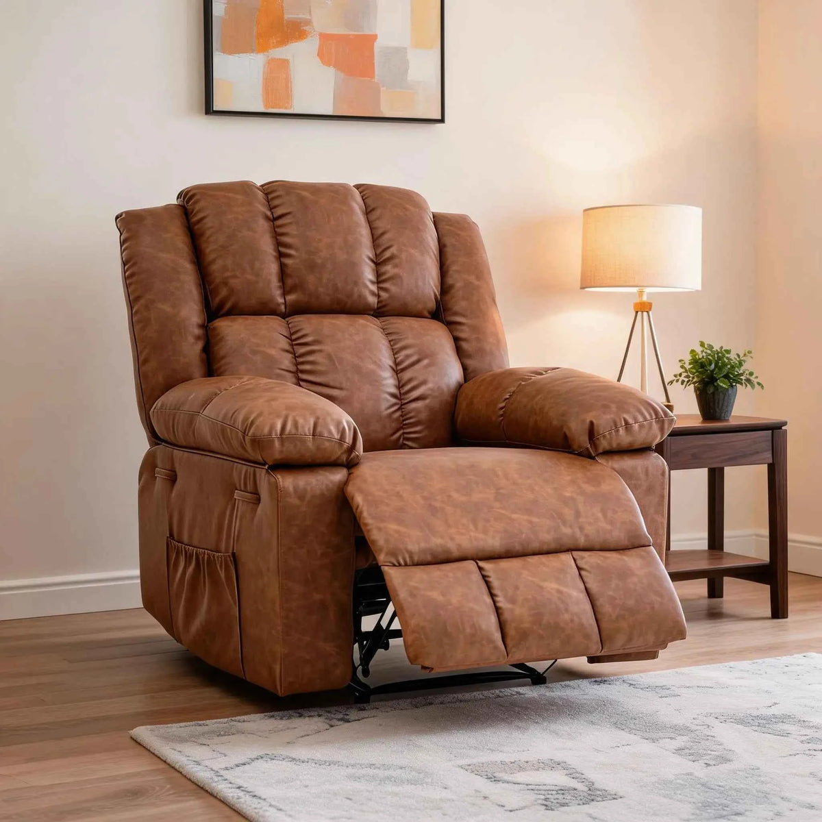Extra Wide Manual Recliner Chair For Adults. 155 Degree Reclining Upholstered Armchair. Ergonomic Chair With Terry Cloth