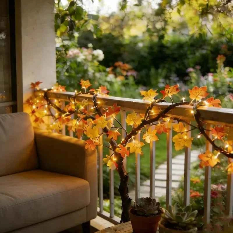 Thanksgiving Autumn Maple Leaf Vine Wall Light, Flexible Branch, LED Fairy String Light Fall Maple Garland Lamps.