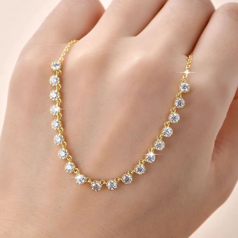 OXTAO 14K Gold Filled 3mm Moissanite Bubble-Style Necklace with Certified Smile Charm Necklace for Women