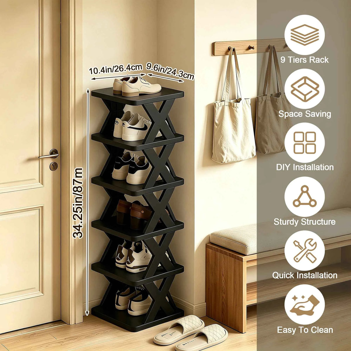 Quick Assembly No Tools  Shelf, Vertical Multi  Organizer for Small Space. Foldable