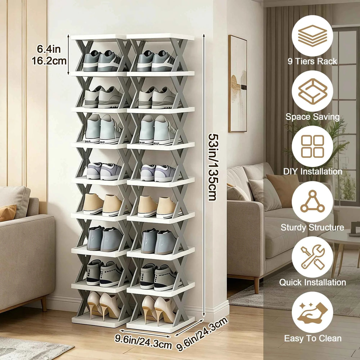 Quick Assembly No Tools  Shelf, Vertical Multi  Organizer for Small Space. Foldable