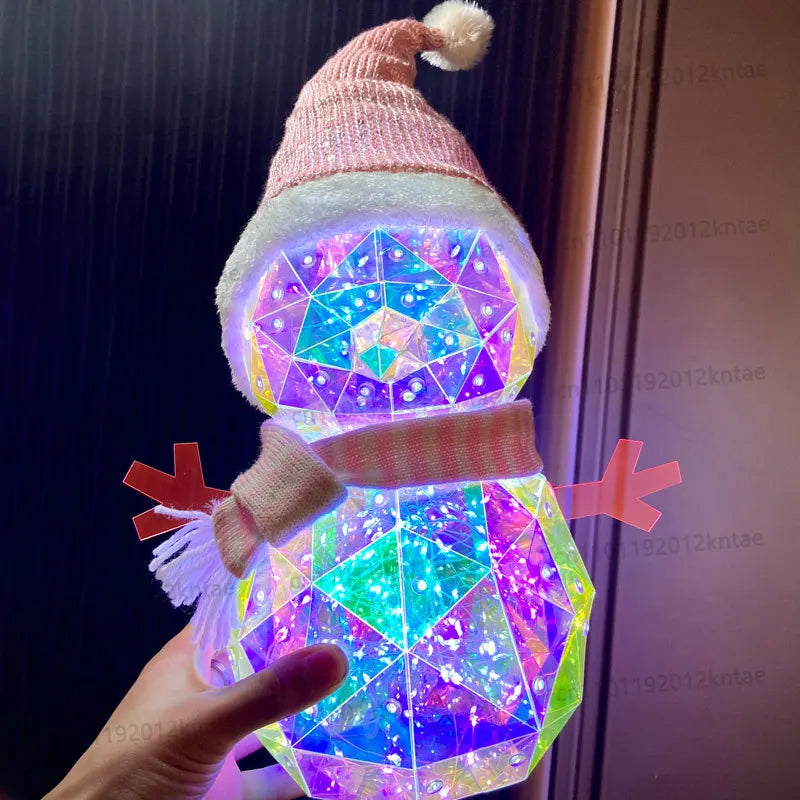 Christmas Colorful Snowman and Reindeer. LED Glowing Santa Claus, Elf, and Gnome Figurines. Christmas Decorations