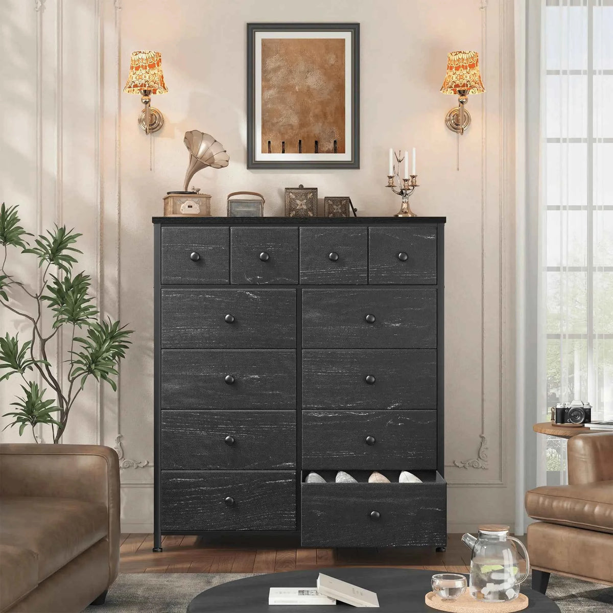 12-Drawer Tall  Dresser – Metal Frame, Wood Top, Anti-Tip – 38.97"W – For Bedroom, Entryway, Living Room, Closet, Dorm