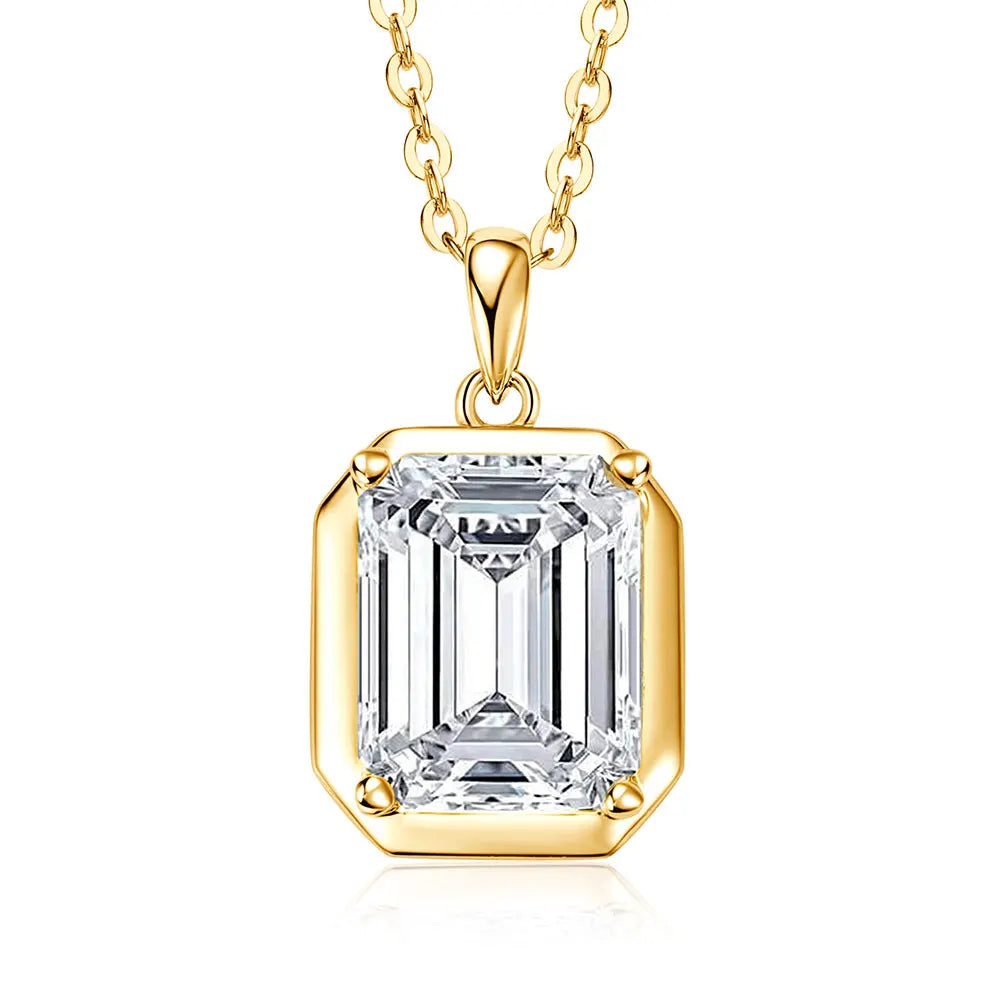 OXTAO Minimalist Moissanite Solitaire Pendant Necklace, Emerald Cut D VVS1 for Women, 14K Gold Filled Charm Necklace