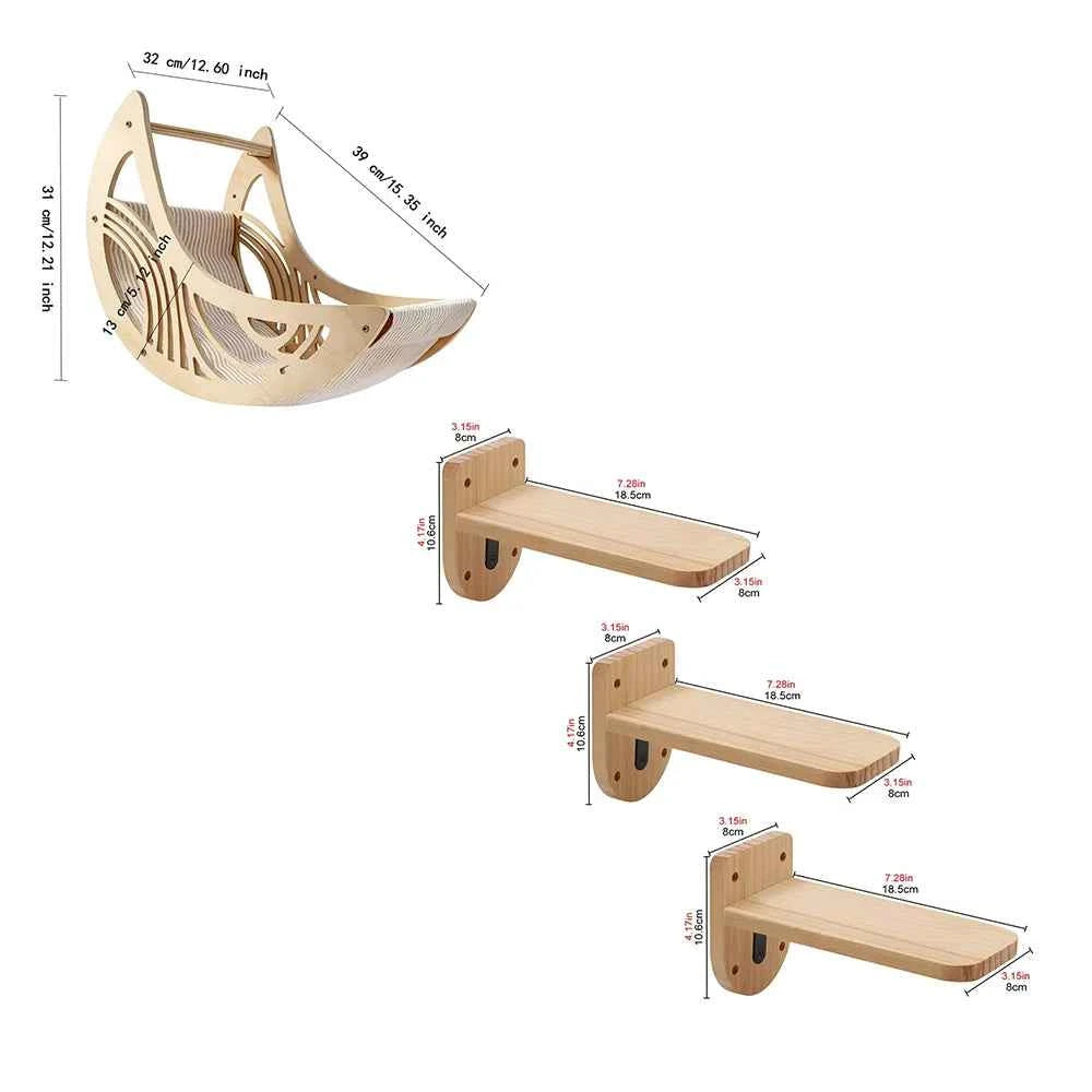 Wall Mounted Cat Shelves Set. Moon Shape Hammock. Star Perches &Climbing Steps.  For  Cats Indoor, Res,, Playing or Sleeping
