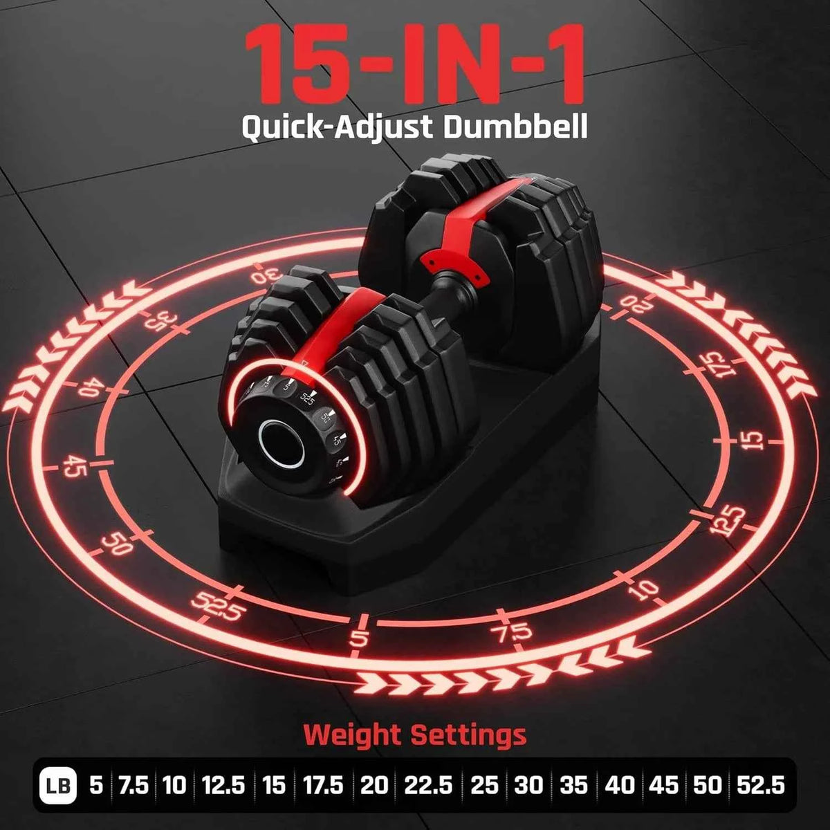 Adjustable Dumbbell Set 52.5 LBS. Fast Adjust Dumbbell Weight Set with Anti Slip Handle and Tray