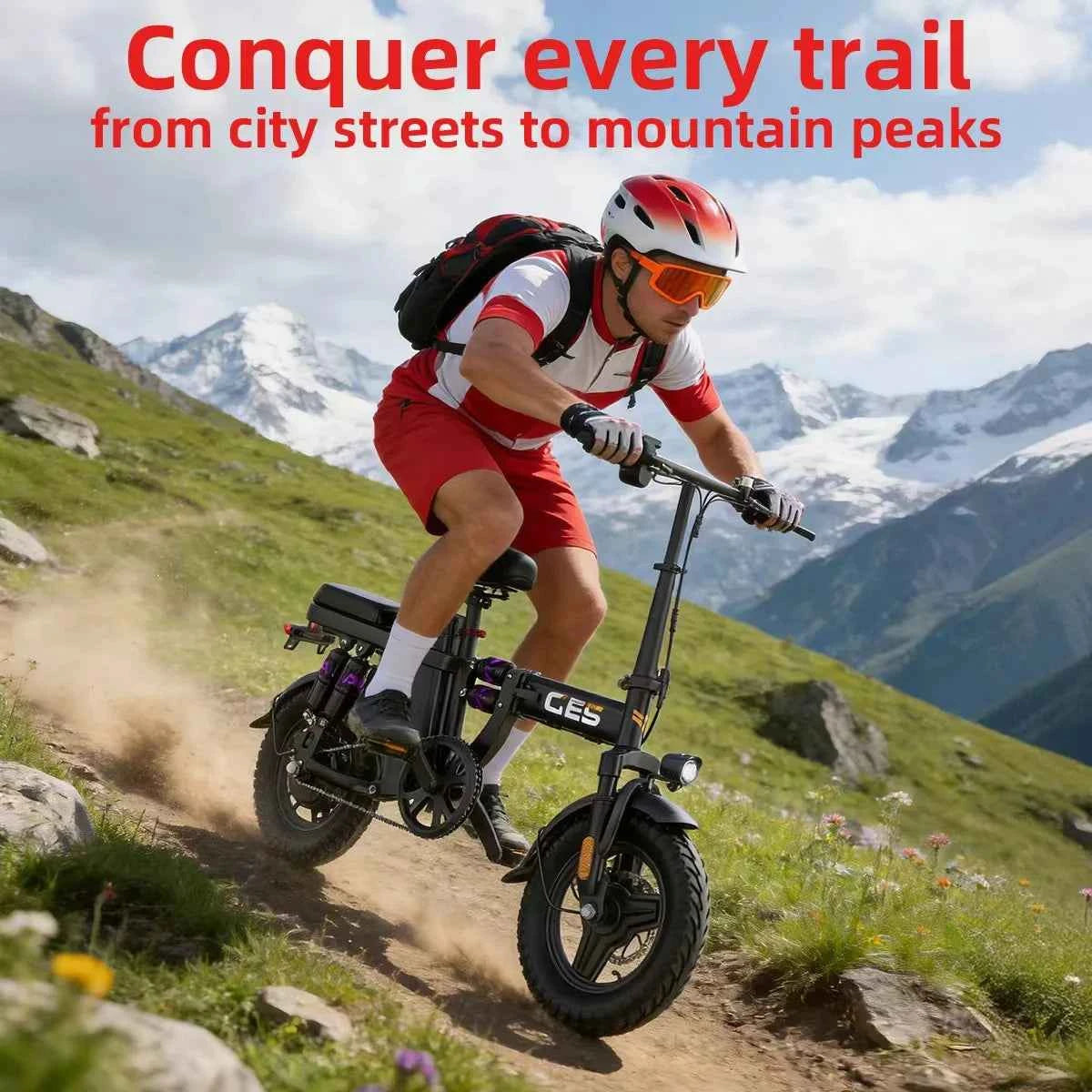 UPlee GE5 Electric Bike with 48V, 15AH Battery, 30+MPH, 250W, Folding Electric Bike,  30 Miles Max Range Electric Bike for Adults. 14" Fat Tire