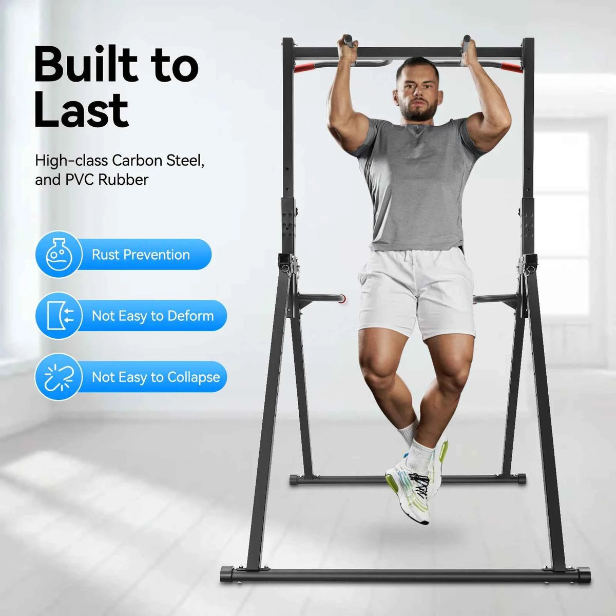 Adjustable Pull Up Bar, 200kg Load. Foldable, Multi-Function Training Station with Parallel Bars for Strength Training