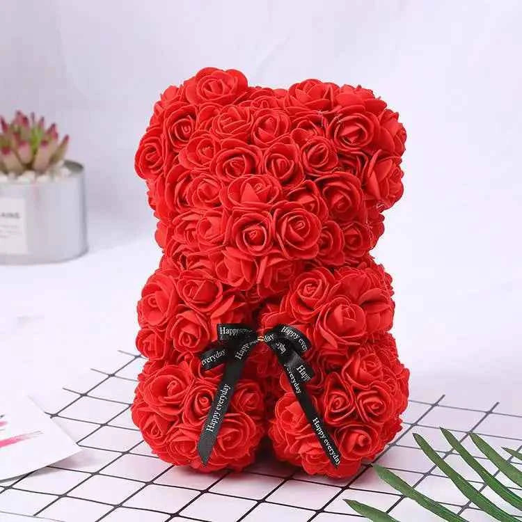 25cm Artificial Teddy Rose Flower Bear with Box. Romantic Valentines Day Gift, Girlfriend,  Anniversary, Wedding Party, Supplies
