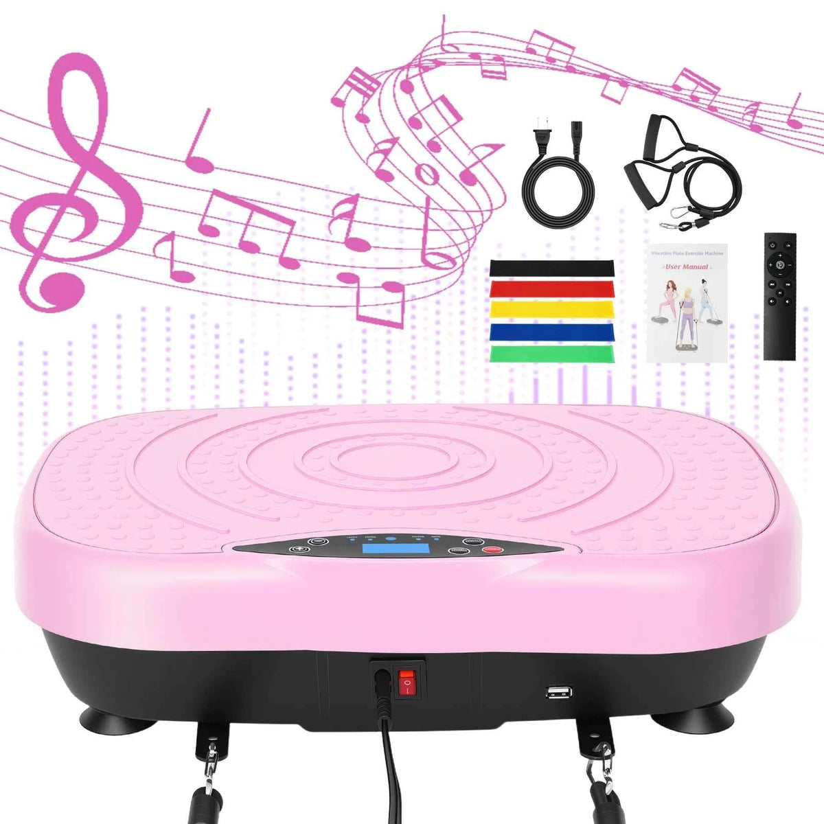Portable Vibration  Exercise Machine for Whole Body Workout  with Bluetooth. Resistance Bands 5 Yoga Straps, 10 Auto, 200 Manual Speed Settings for Weight Loss & Shaping