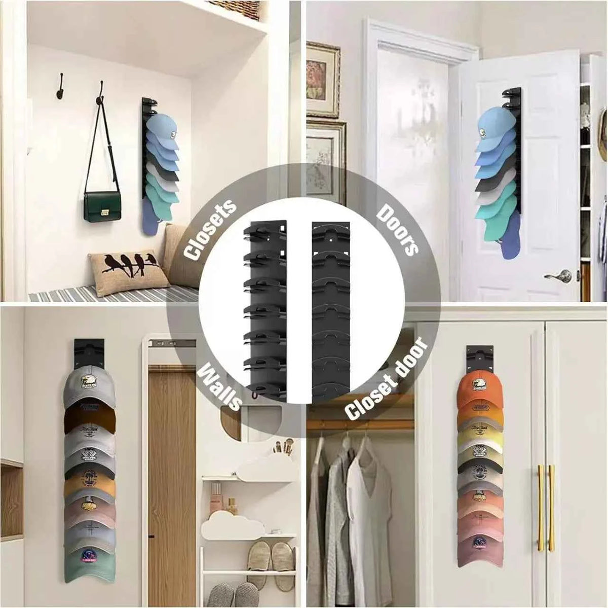 Wall Mounted Hat Organizer Holds 18 Baseball Caps Home Storage Holder,  1 or 2 pieces