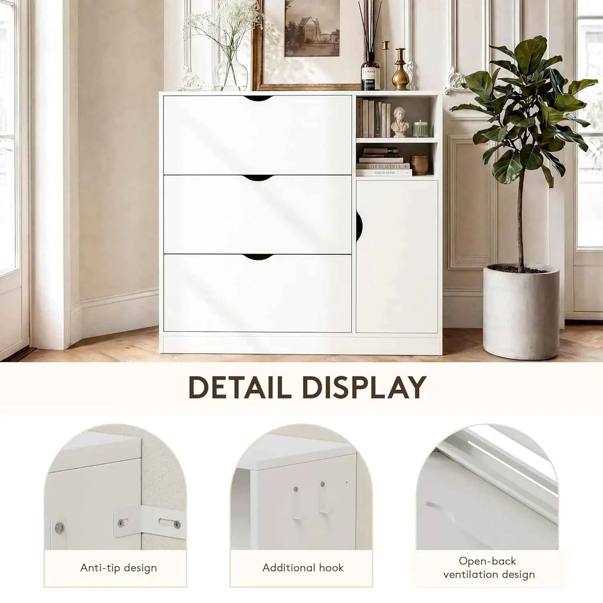 Storage Cabinet with 3 Flip Drawers and Storage Space, Adjustable Shelf, Large Capacity.  Customized