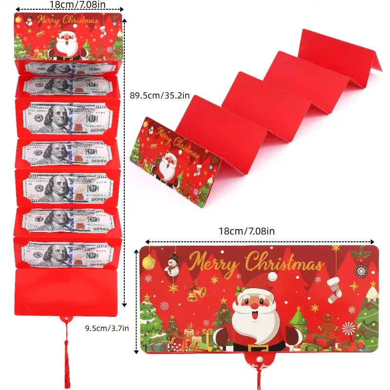 Red/ Green / Blue,  3PCS per pack, Christmas cash bags or creative gift Christmas cards, creative gift with tassels, a gift that can hold 10 bills for games and lucky draws, suitable for parties, creative Christmas gifts
