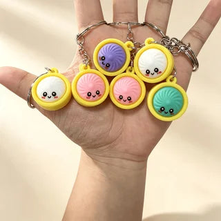 48Pcs Cute Steamed Bun Baozi Keychain. Random Color, Cartoon Face Key Ring, Pendant.