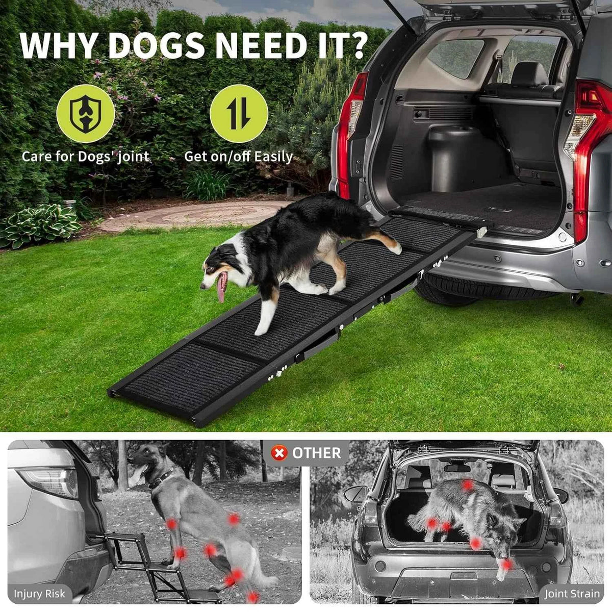Folding Pet Ramp For Large Dogs With Non-Slip Surface. Portable Outdoor Car Ramp Up to 250 LBS