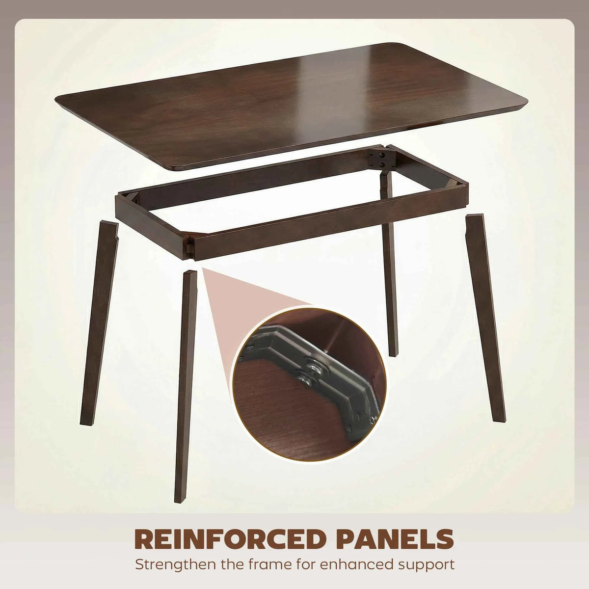 47" Mid-Century Modern Dining Table for 4, Rectangular Kitchen Table with Wood Grain Finish, Tapered Legs, Wood Frame for Dining Room, Apartment, Easy to Assemble, Dark Mahogany