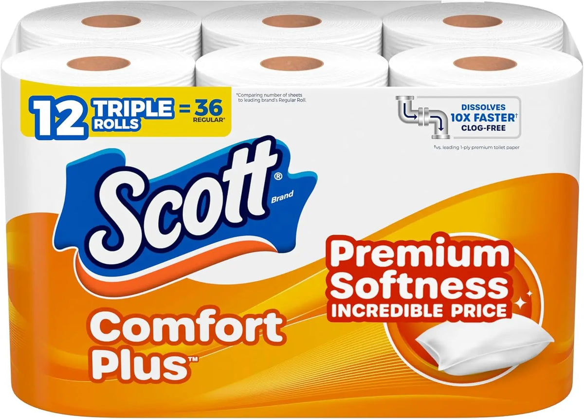 Toilet Paper, 12 Triple Rolls, 231 Sheets per Roll, Septic-Safe, 1-Ply Toilet Tissue