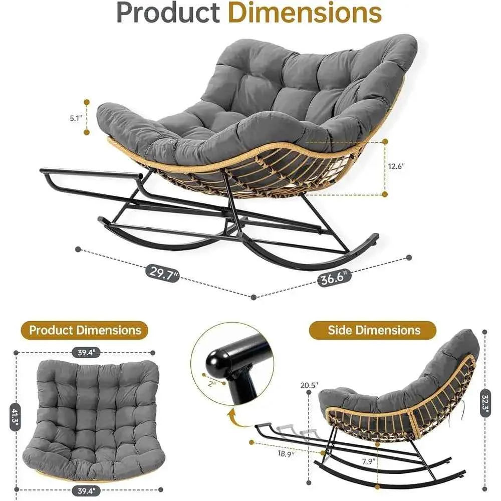 Water-Resistant Wicker Outdoor Lounge Chair, Oversized Patio Chair with Cushion, Adjustable Footrest, Suitable for Garden, Porch