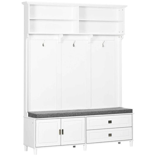Storage Shelves, and Drawers with Coat Tree for Entryway, Hallway,  Mudroom, White