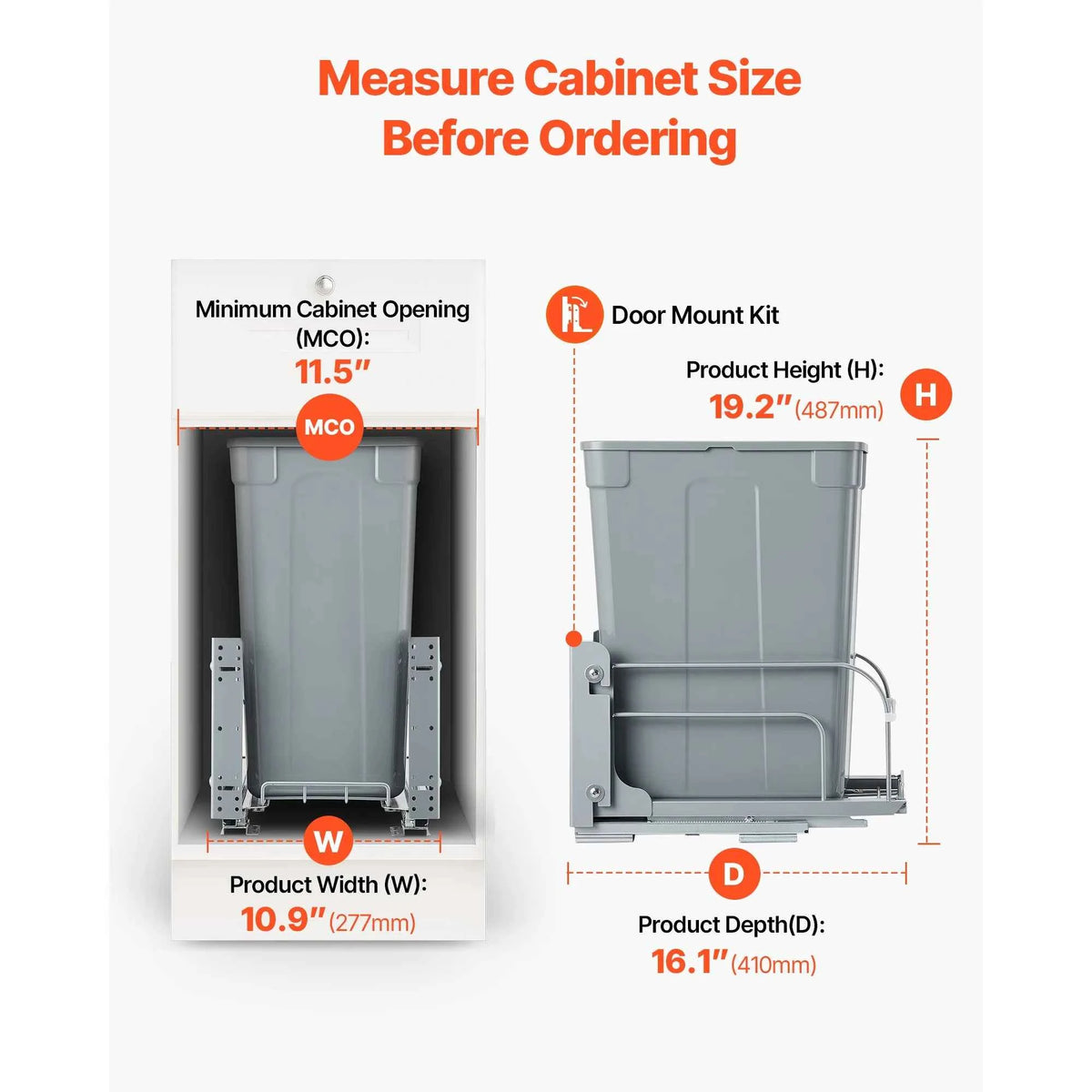 SucceBuy Pullout Trash Can for Kitchen Cabinets w/Heavy Duty Metal Soft Close Sliding System and Door Kit for Sink Under Counter