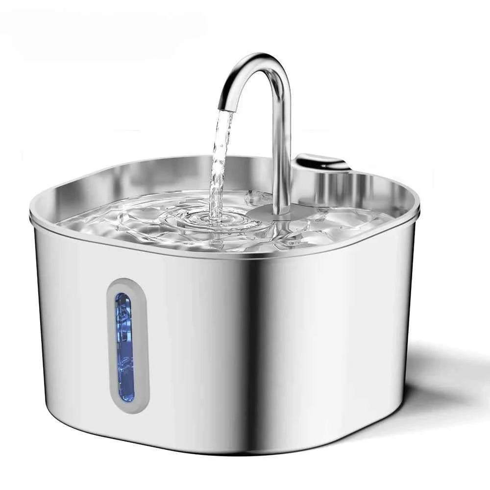 2.2L Automatic  Water Fountain that is  Stainless Steel for Pets  with Window （No 5V 1A Plug）