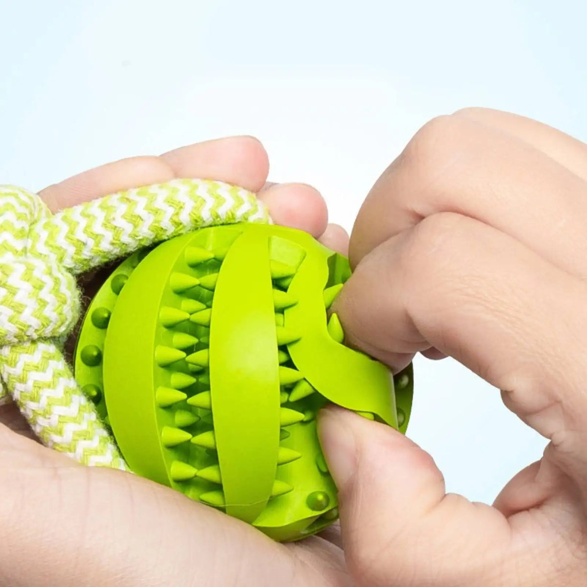 Dog Chew Toy with Cotton Rope. Tug Toy with Treat Dispensing Rubber Ball. Durable Bite Resistant Teeth Cleaning. Interactive Training Toy for Puppy, Small, and Medium Dogs. Green