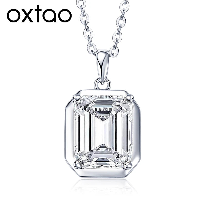 OXTAO Minimalist Moissanite Solitaire Pendant Necklace, Emerald Cut D VVS1 for Women, 14K Gold Filled Charm Necklace