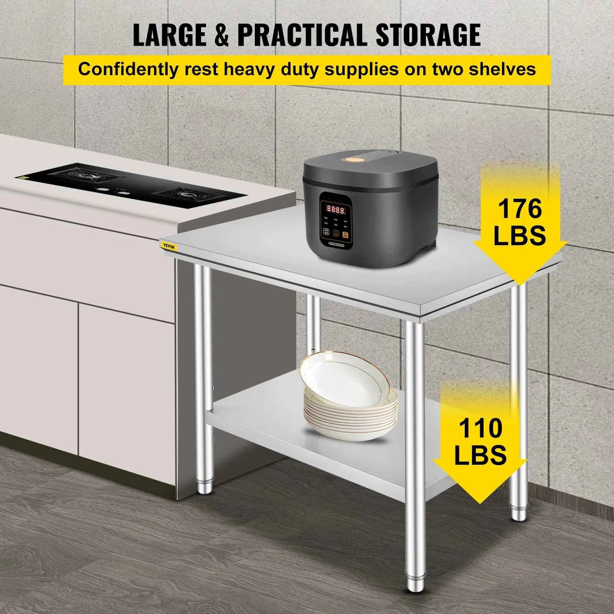 SucceBuy Kitchen Work Bench. Commercial Catering Table.  Worktable with Undershelf Stainless Steel 330LBS 286LBS Restaurant, Home