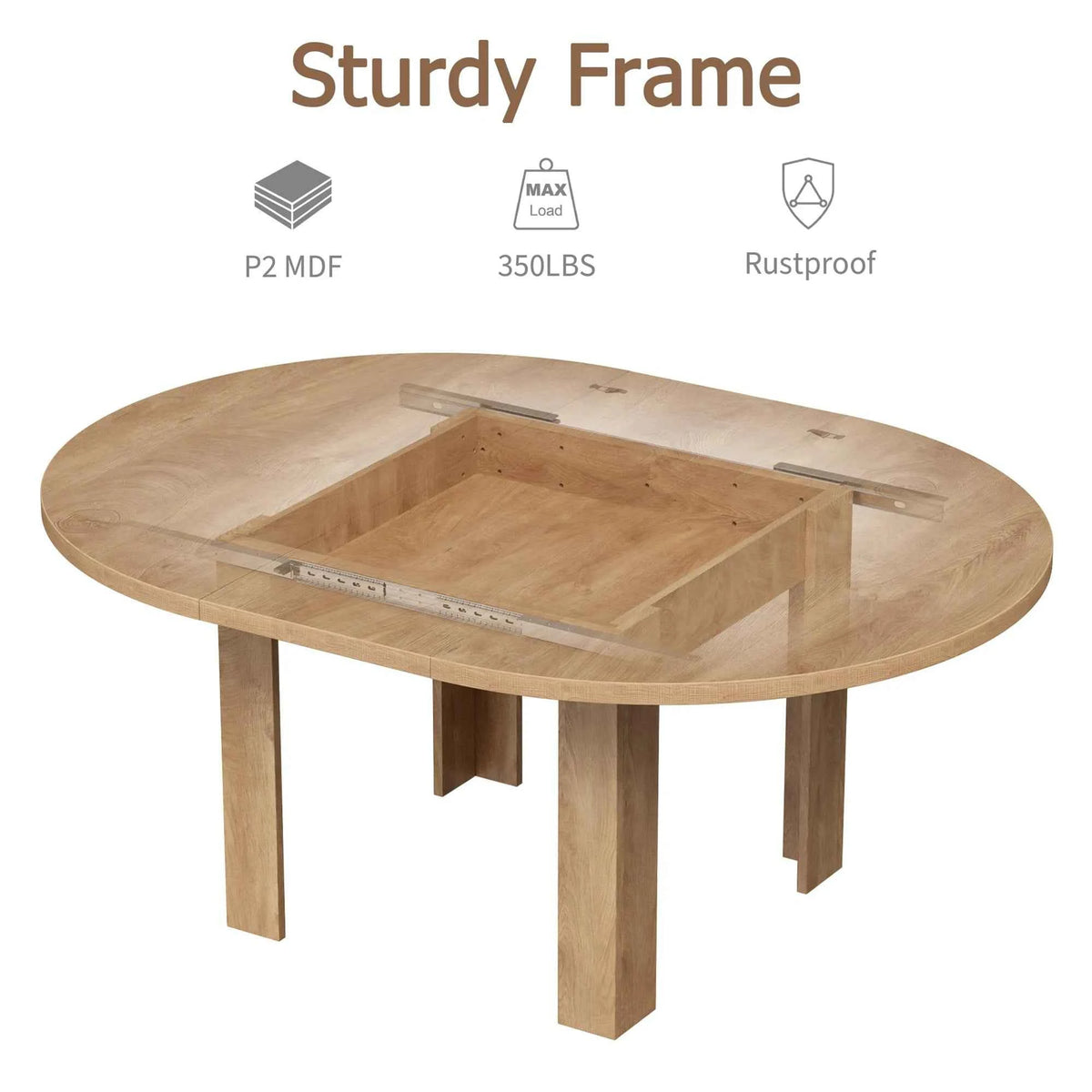 47-63 Inch Extendable Round To Oval Dining Table For 4-6, Farmhouse Kitchen Table With Hidden Leaf Storage And Sturdy Wood Legs