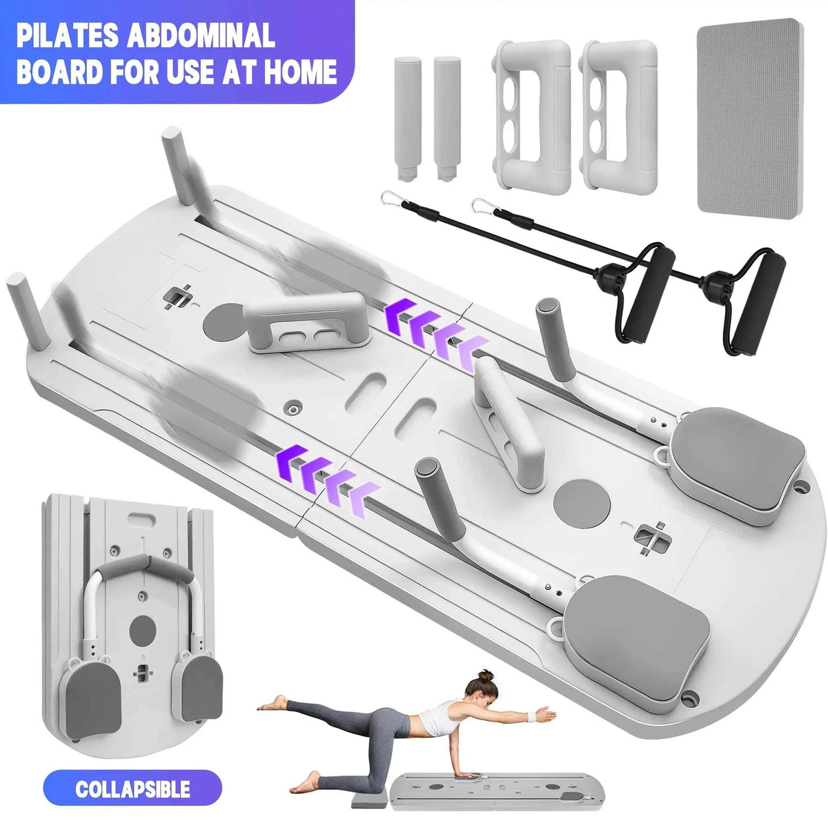8-in-1 Multifunctional Foldable Pilates Board. Portable Yoga Training Board with 24 Non-Slip Fee.t Space Saving Home Gym
