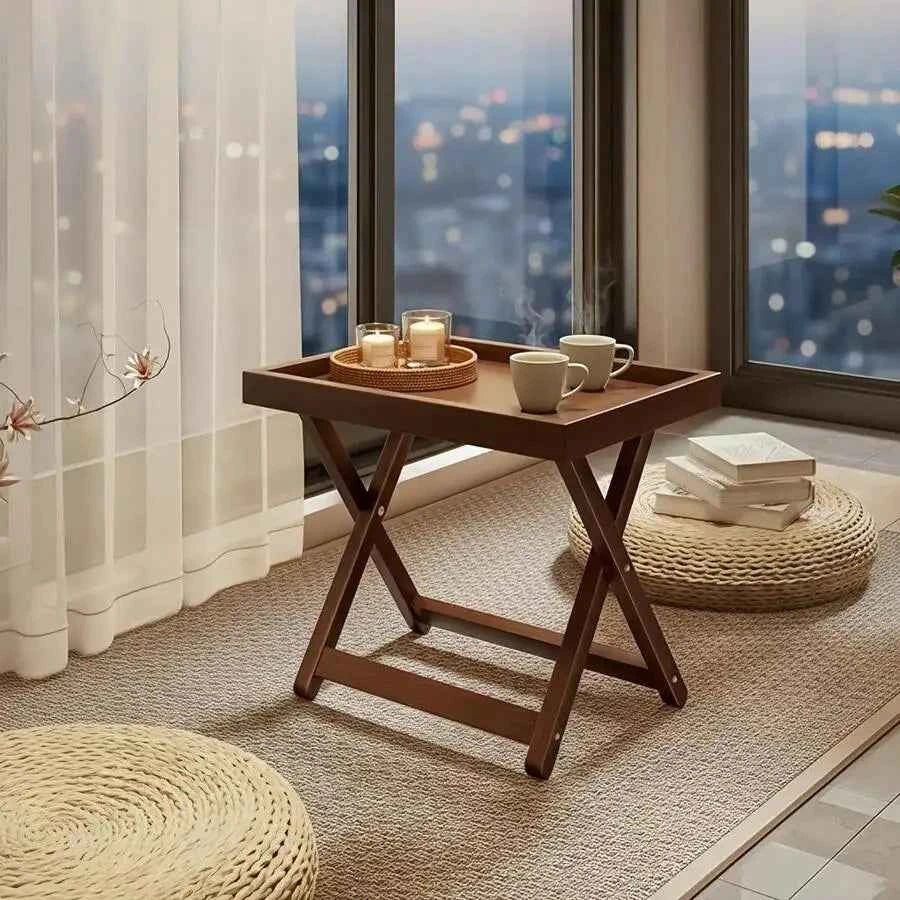 Foldable Modern X-Shaped Table With Snack Tray & Raised Edges - Space-Saving