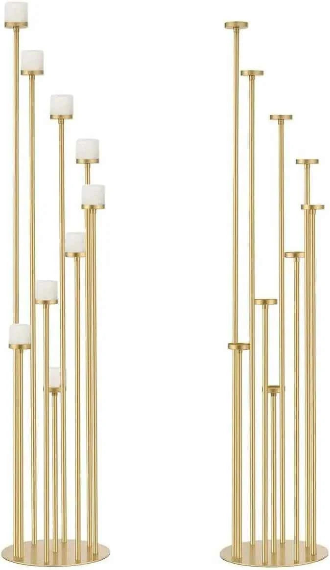 2pcs 9 Arm Candelabra Floor Candle Holders .Tall Set for Wedding. Gold Candelabras Candle Stand