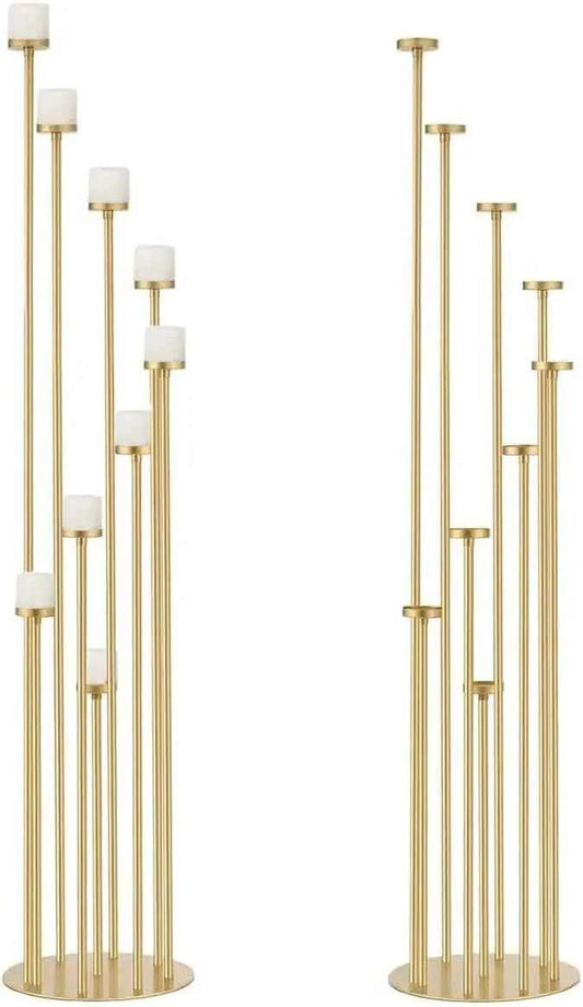 2pcs 9 Arm Candelabra Floor Candle Holders .Tall Set for Wedding. Gold Candelabras Candle Stand
