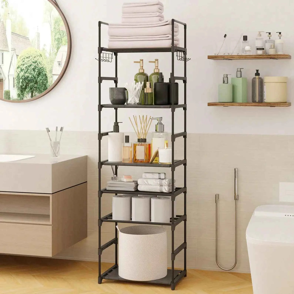 10-Tier Over Toilet Storage Rack, Adjustable Bathroom Organizer Cabinet with Space Saving Shelves,