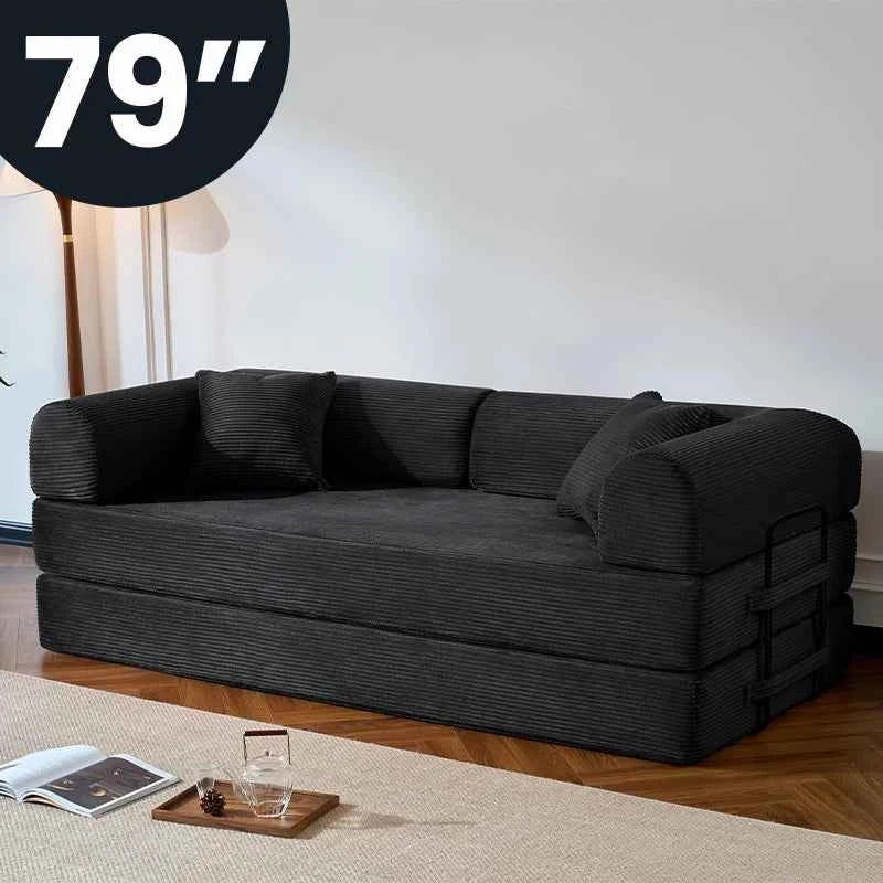 79’’ Folding Convertible Sofa Bed.  Corduroy Upholstered Boneless Couch, Loveseat Sleeper. Floor Sofa for Living Room or Bedroom