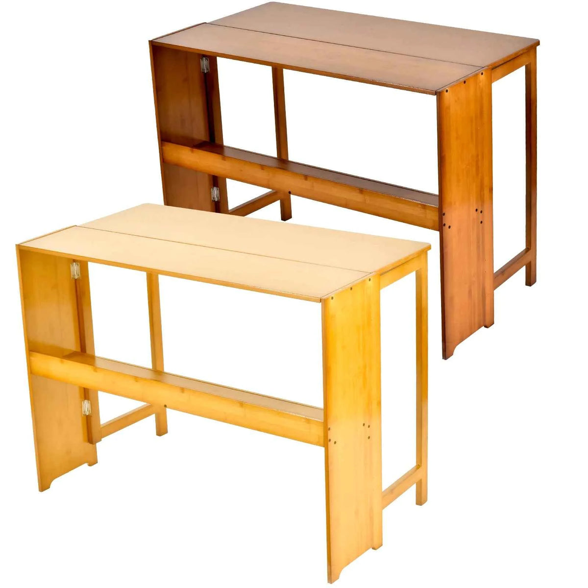 Bamboo Foldable Desk 40.6 Inch, Folding Desks for Small Spaces, Mid Century Small Computer Desk with Bookshelf. Brown, Primary Color