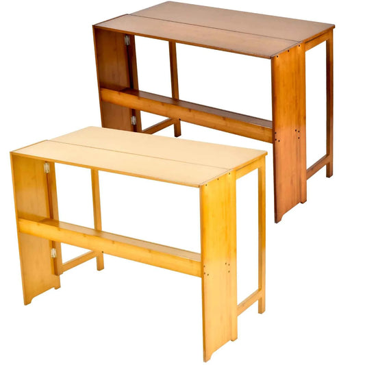 Bamboo Foldable Desk 40.6 Inch, Folding Desks for Small Spaces, Mid Century Small Computer Desk with Bookshelf. Brown, Primary Color