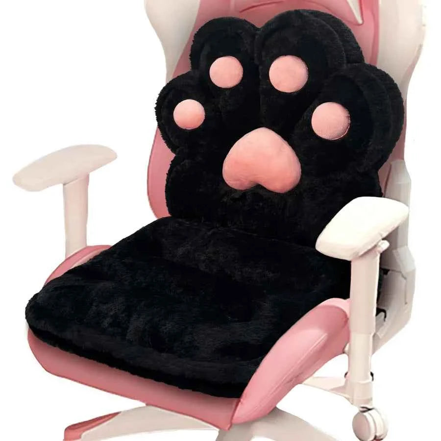 L-Shape Cat Paw Cushion, Kawaii Chair Pillow, Faux Rabbit Fur, Gaming Chair Cushion
