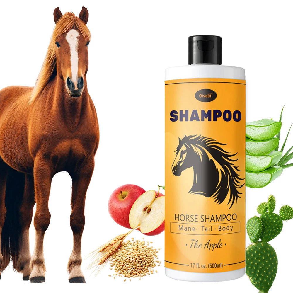 Horse Shampoo & Conditioner, 500ml, Apple Scented, Gentle Moisturizing for Mane & Tail Care. Deep Nourishing for Coat. Full Body Cleaning for Shiny Hair