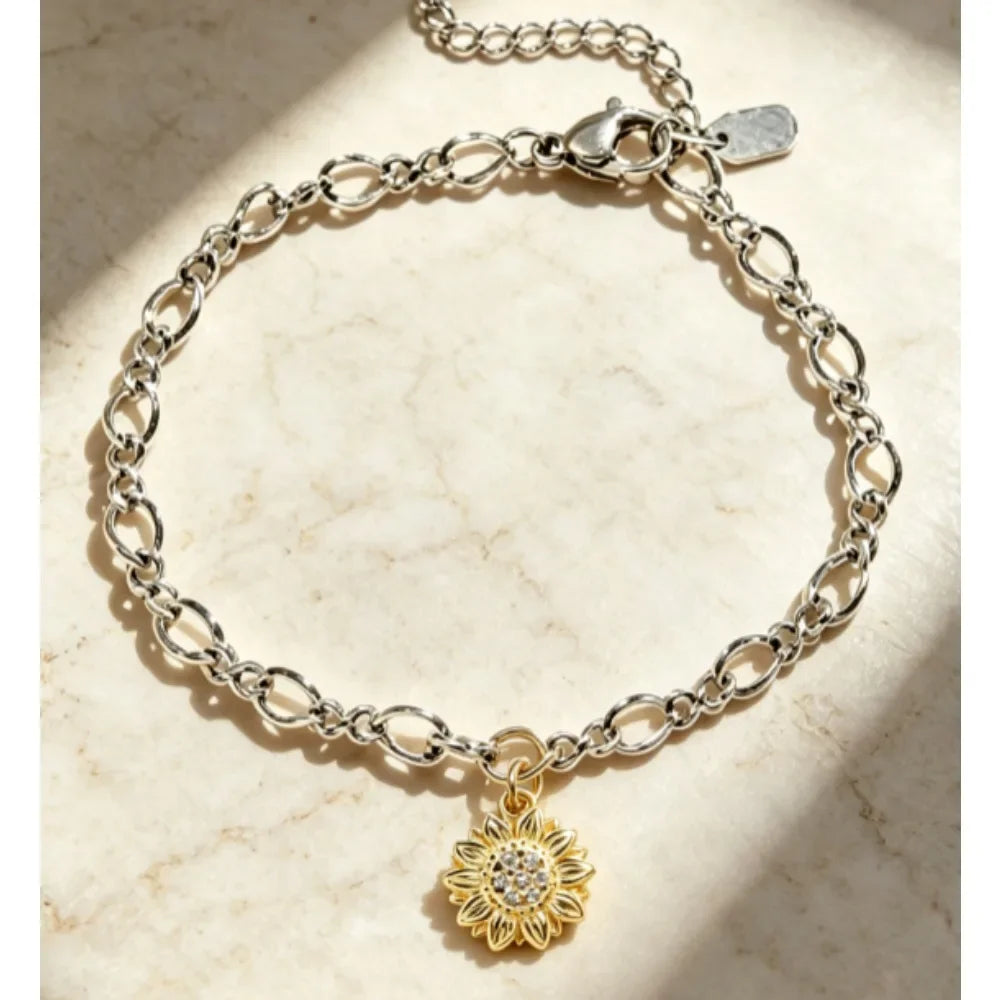 S925 Sterling Silver Vintage Oxidized Charm Bracelet for Women, Sunflower, Texas Map, Spicy Chili, Heart, Rabbit, & Cross  Enamel Charms, Retro Fashion Silver Jewelry, Ideal Gift for Ladies