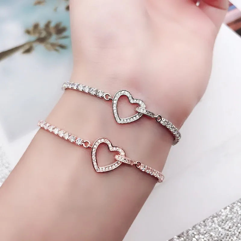 Buy One Get One Free S925 Sterling Silver Full Diamond Heart-shaped Pull-out Bracelet for Women 2026 New Model