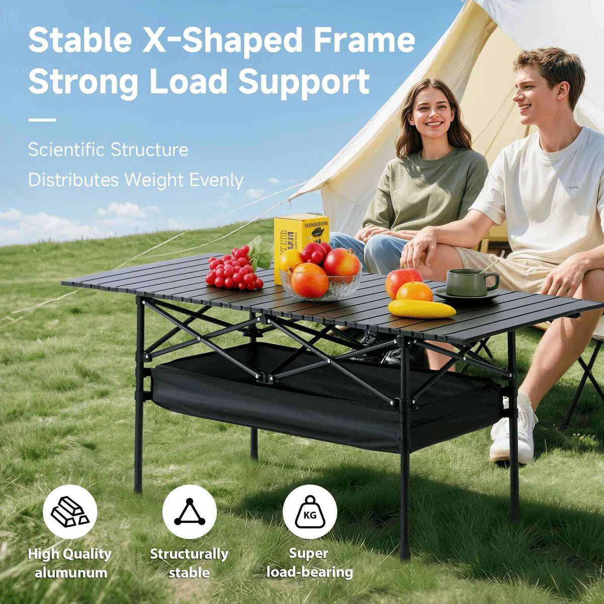 Senmeo Camping Table, Fold Up Lightweight, 4-6 Person Portable Roll Up Aluminum Table With Carry Bag For Outdoor,