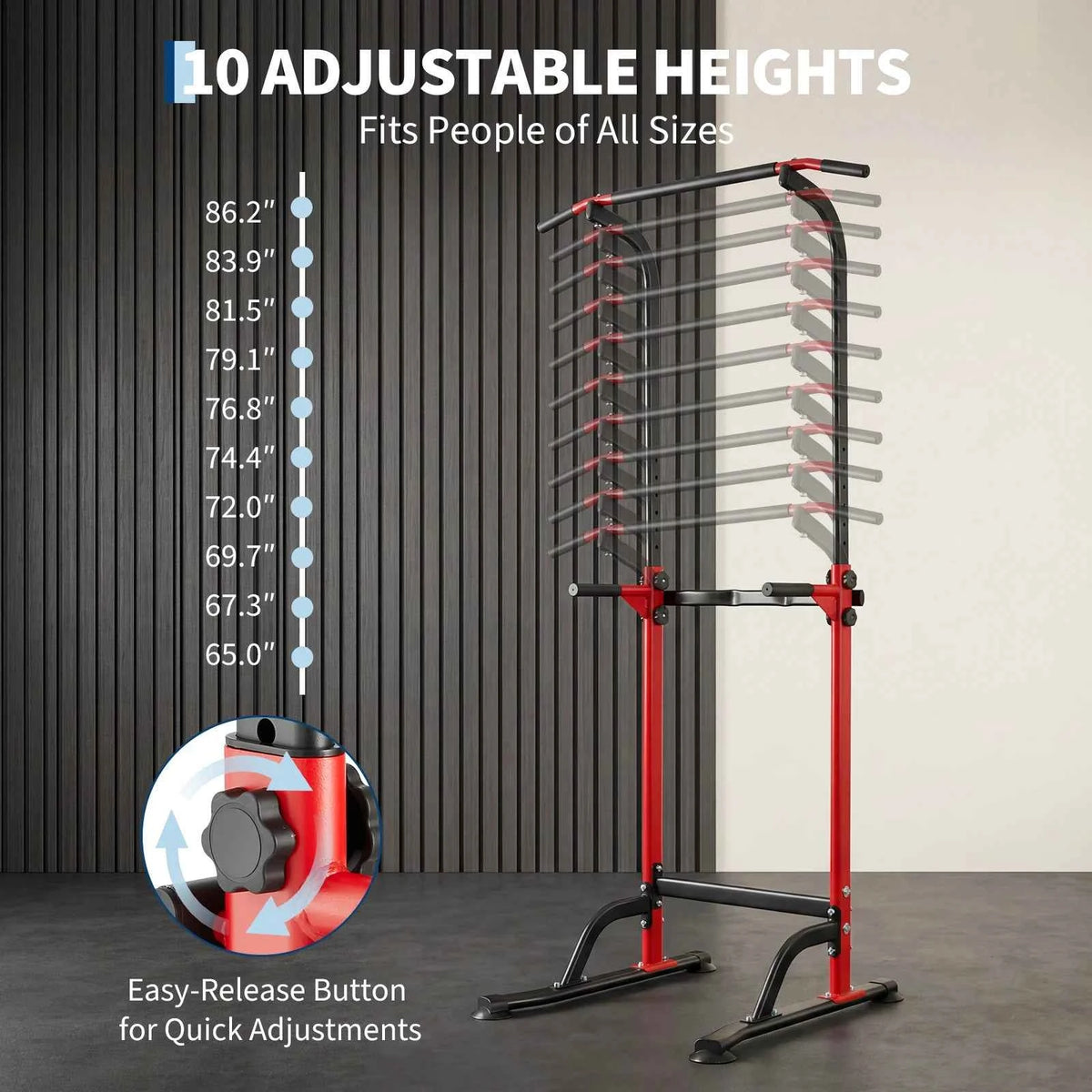 Heavy Duty Pull Up and Dip Station for Home Gym - 330LBS Capacity Power Tower with Adjustable Height, Multi-Function Strength Training Equipment for Chin Ups, Push Ups, Dips & Leg Raises