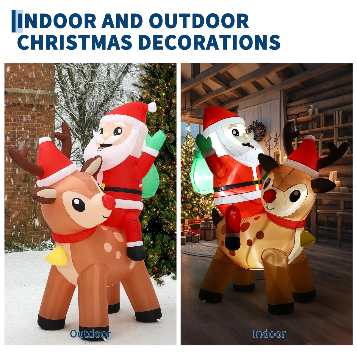 7FT Giant Inflatable Santa Claus with Reindeer Outdoor Christmas Decoration. Built In LED Lights. Weatherproof Polyester for Winter Festival Yard, Display Props