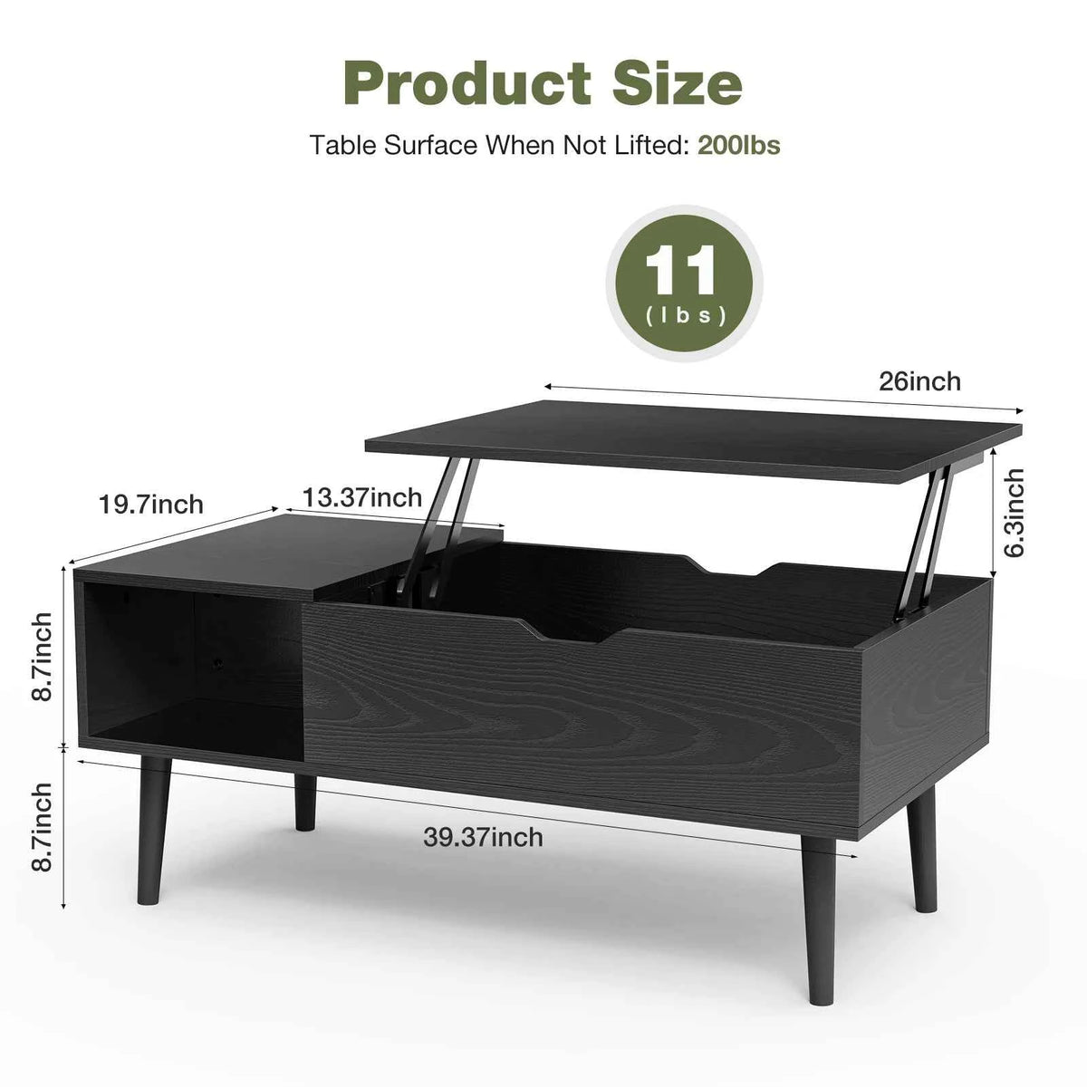 JHK Lift Top Tables For Living Room 39.37"x19.7"  Wood Dining Tables. Adjustable Storage Shelf, Easy Lift Or Lower