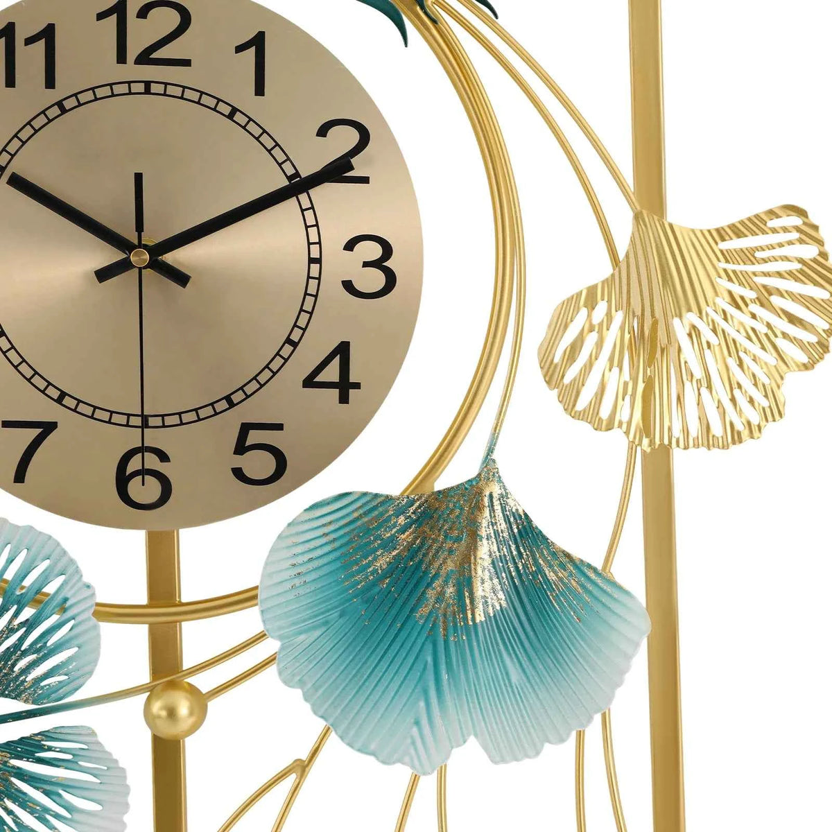 Peacock & Ginkgo Leaves Wall Clock 100x50cm, Modern Metal Wall Decor with Silent Sweep Movement, Decorative Art Clock, Gold