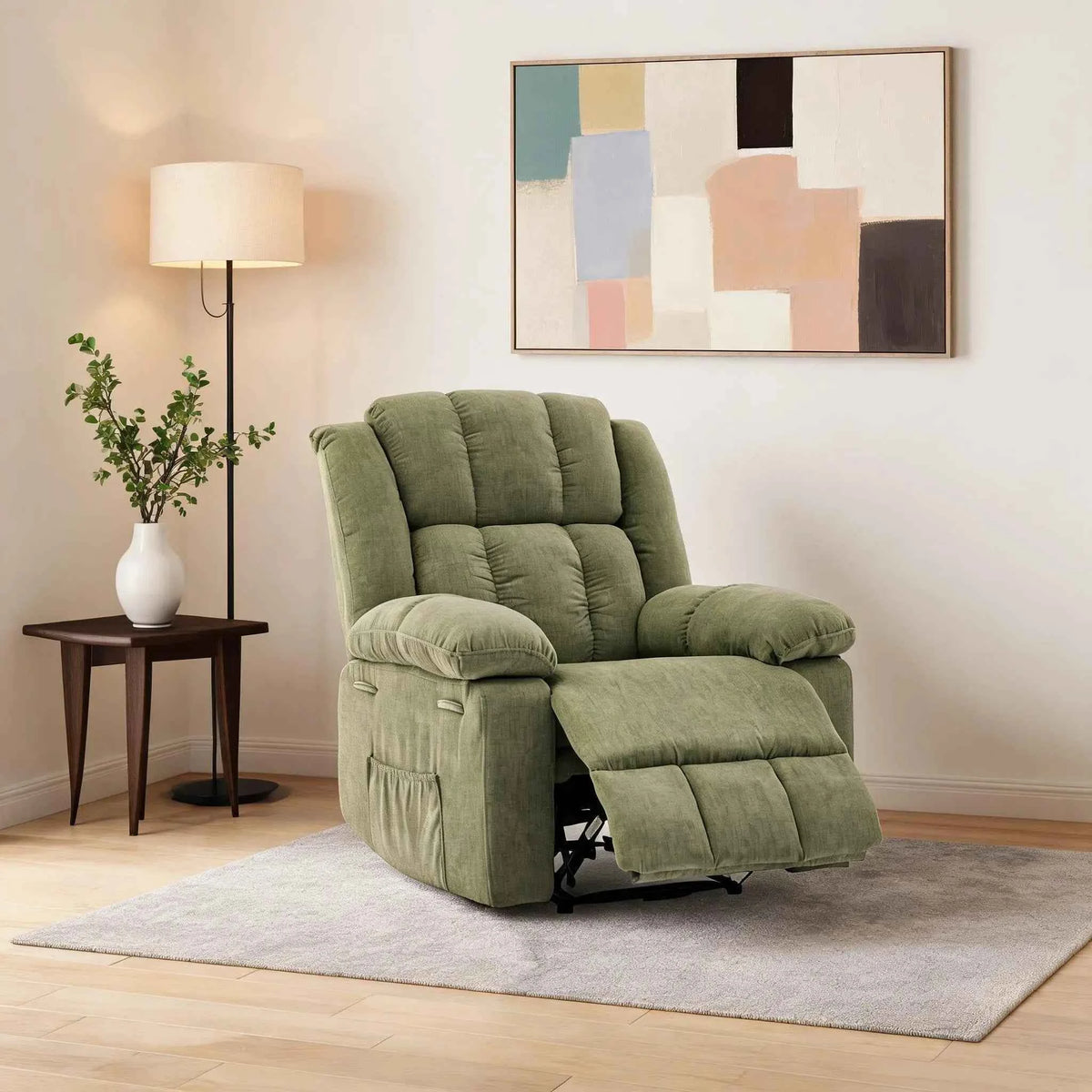 Extra Wide Manual Recliner Chair For Adults. 155 Degree Reclining Upholstered Armchair. Ergonomic Chair With Terry Cloth