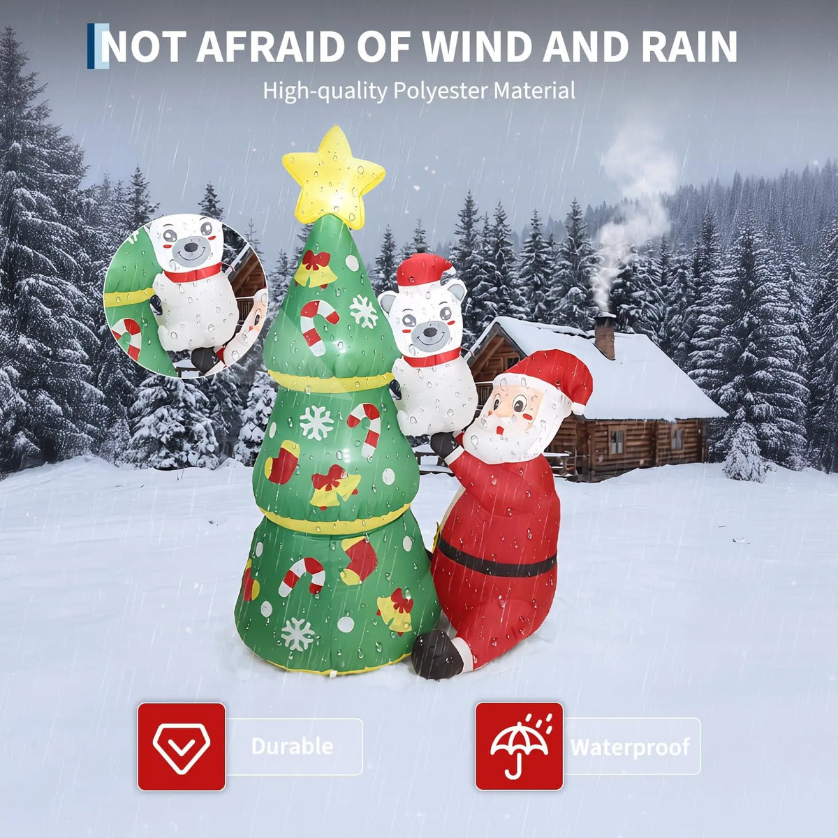 7ft Christmas Inflatable Santa & Polar Bear With Tree, Lighted Blow Up Yard Decor With Leds, Blower and Stakes. For Home Lawn, Garden, or Porch