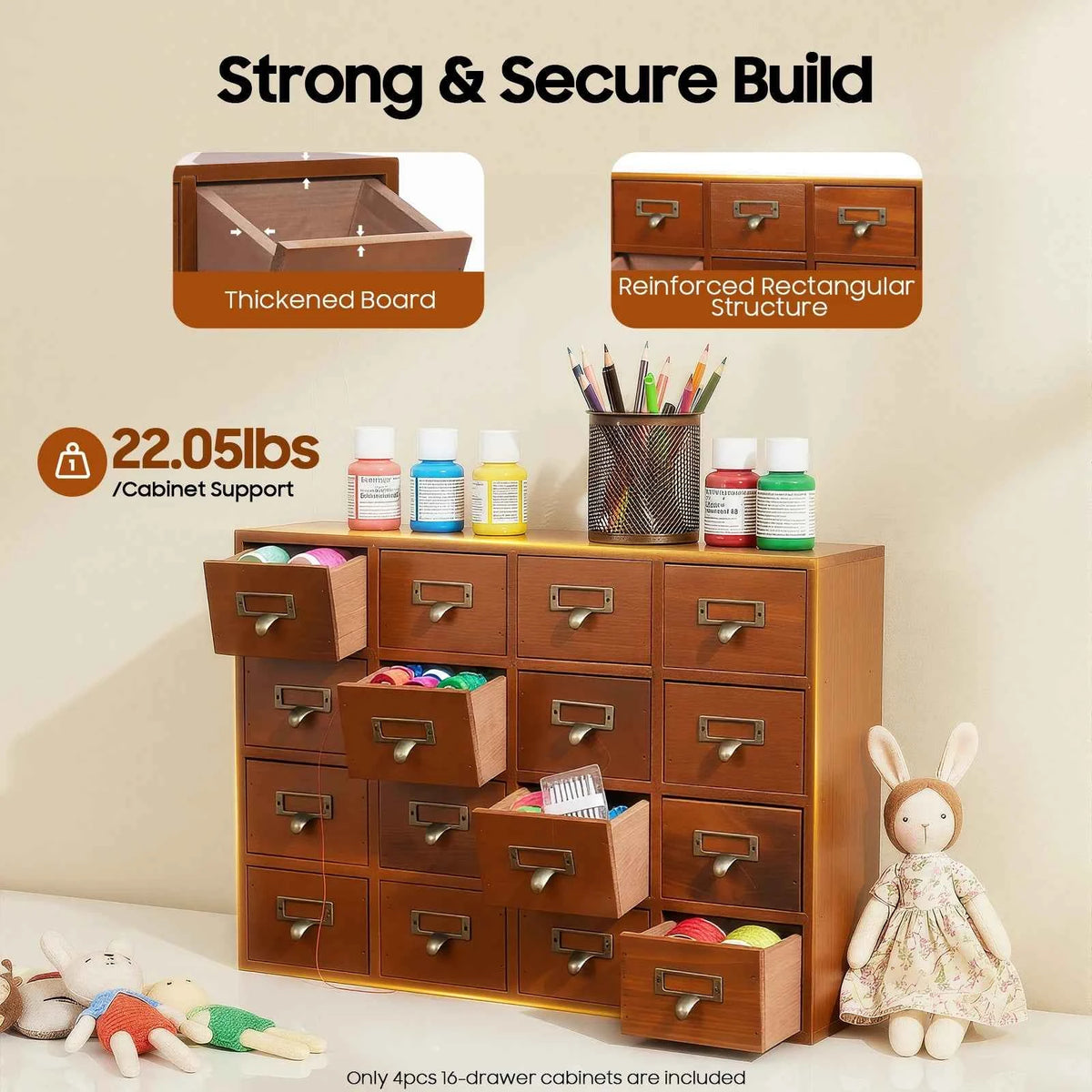 64 Drawer Storage Cabinet Pine Wood Tabletop Organizer Box for Home Office Craft Supplies Organization