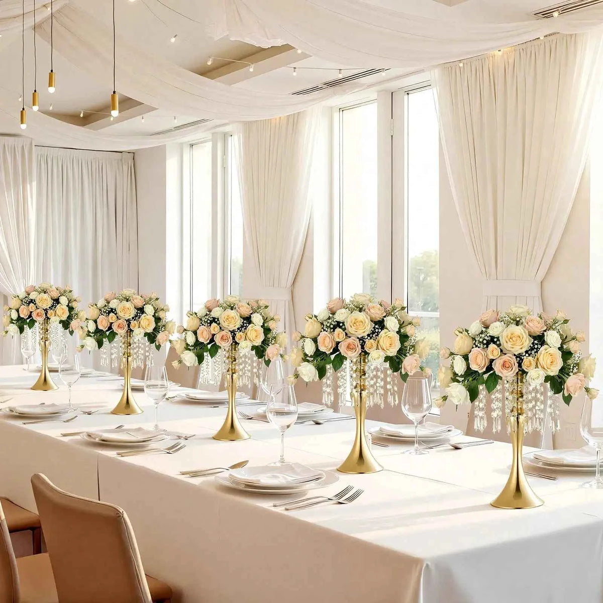 12 PCS Wedding Flower Vase, 21.7 In Tall Trumpet Flower Table Centerpieces, Banquet Vases Easy Installation, Electroplated Versatile Arrangement Stand For Party Events, Home Decor, Reception, Gold